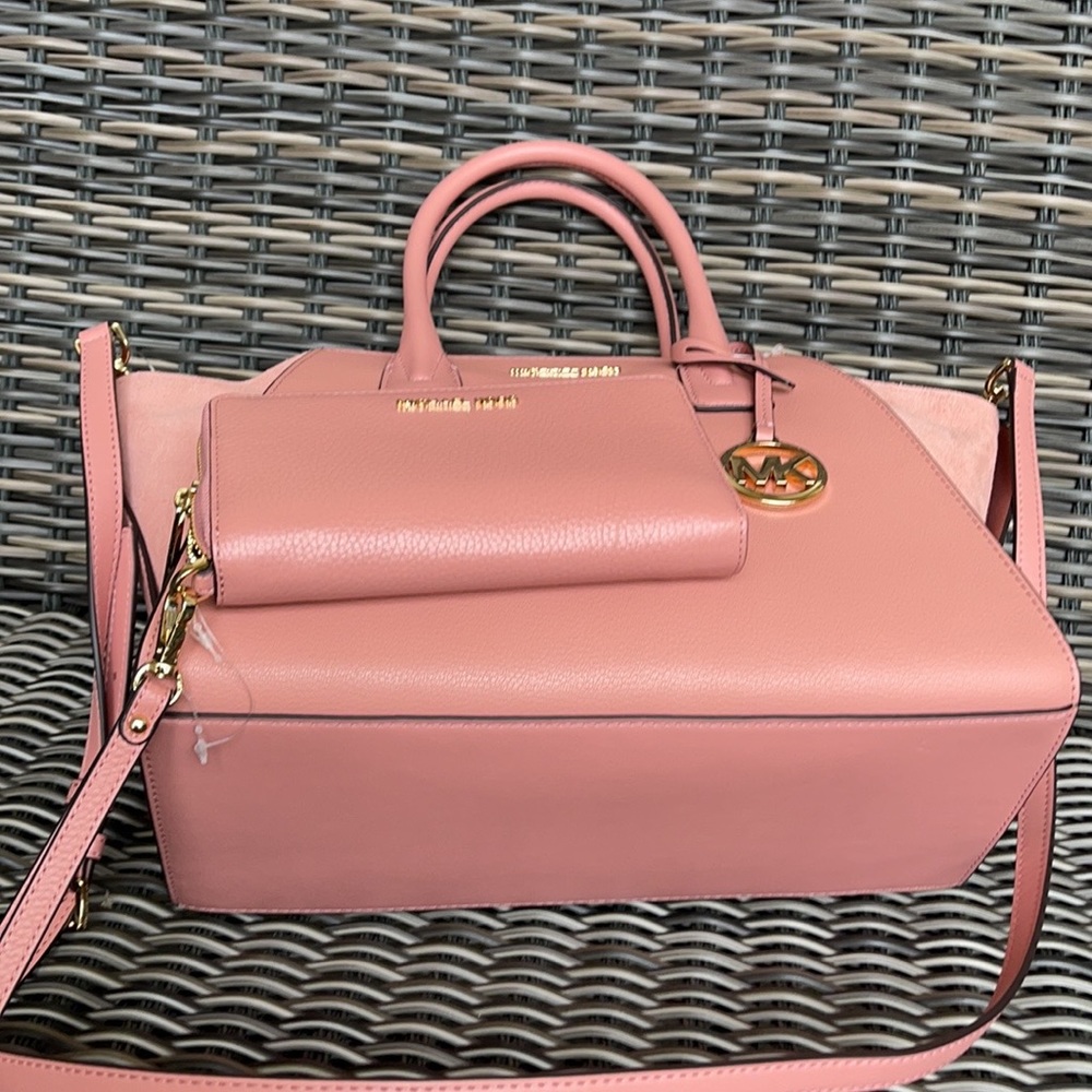 Michael Kors Avril Top Zip Satchel Shoulder Bag & Flat MF Phone Case Wallet - Picture 9 of 16